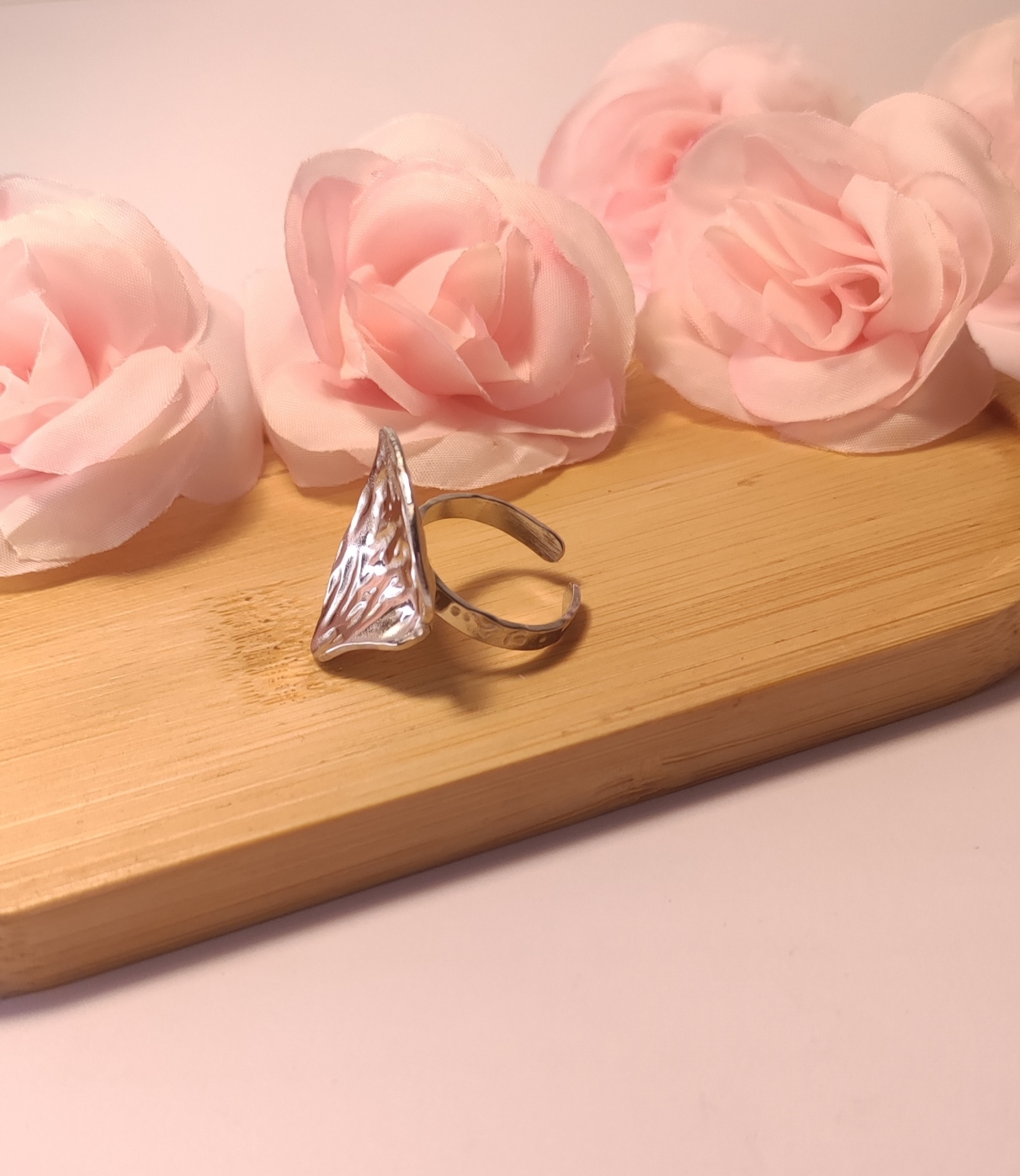 Bague Ajustable Argentée Pièce Martelée Acier Inoxydable - Rêve de Rose