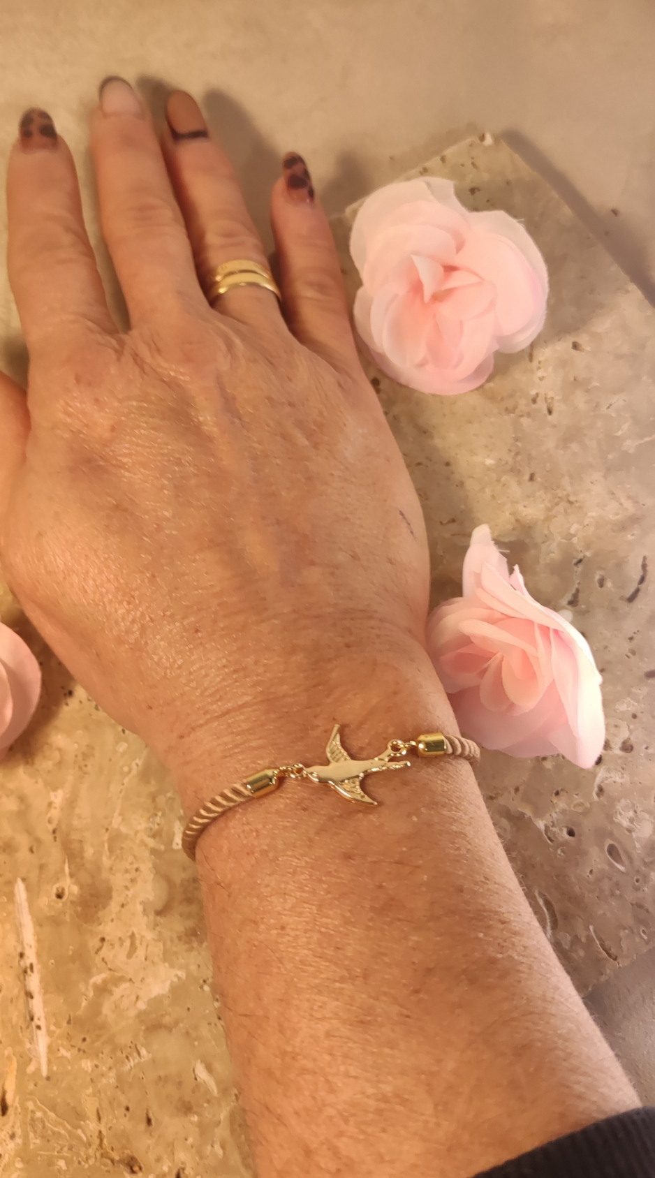 Bracelet Cordon Chocolat Hirondelle Dorée - Réglable - Rêve de Rose