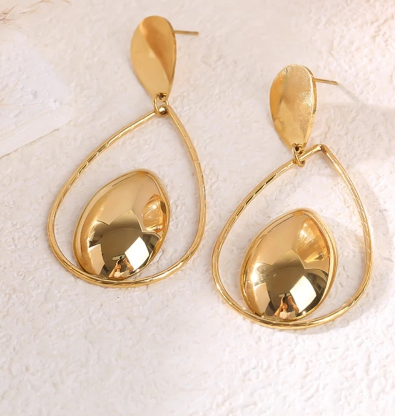 Boucles d'Oreilles Dorées Grosses Gouttes Cerclées - Rêve de Rose