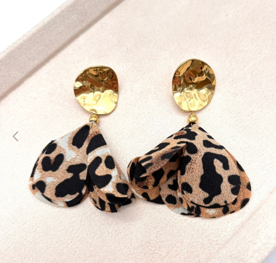 Boucles d'Oreilles Tissu Léopard Acier Inoxydable - Rêve de Rose