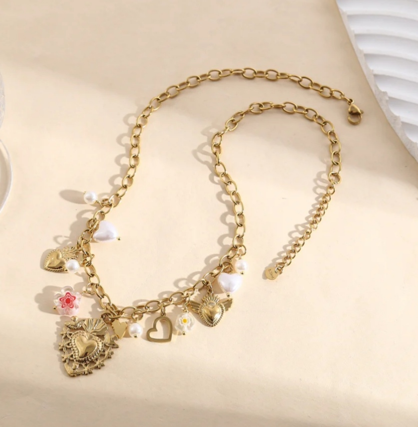 Collier Doré Cœur et Perles Blanches - Rêve de Rose