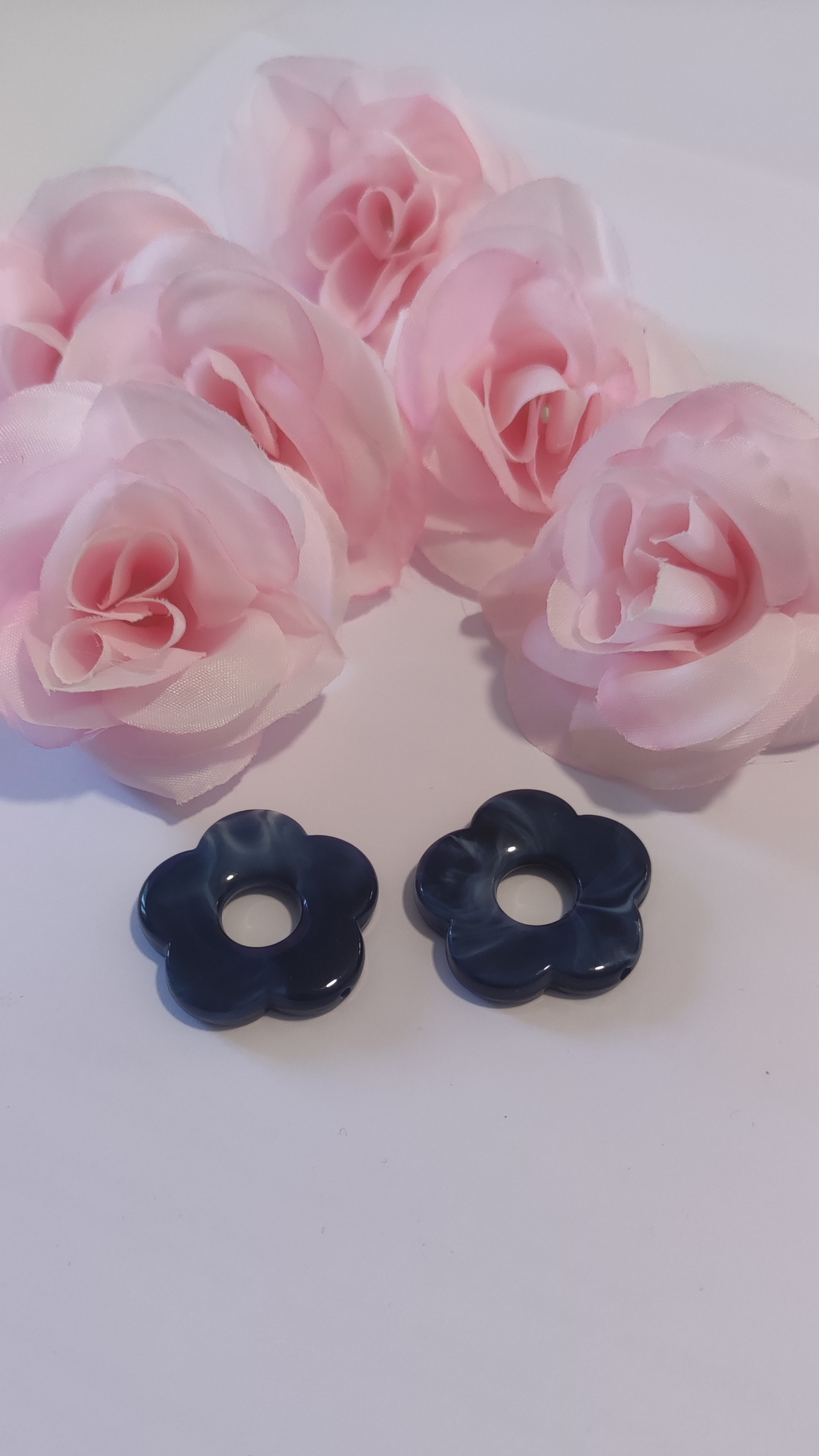 Lot de 2 Perles Fleurs bleu marine