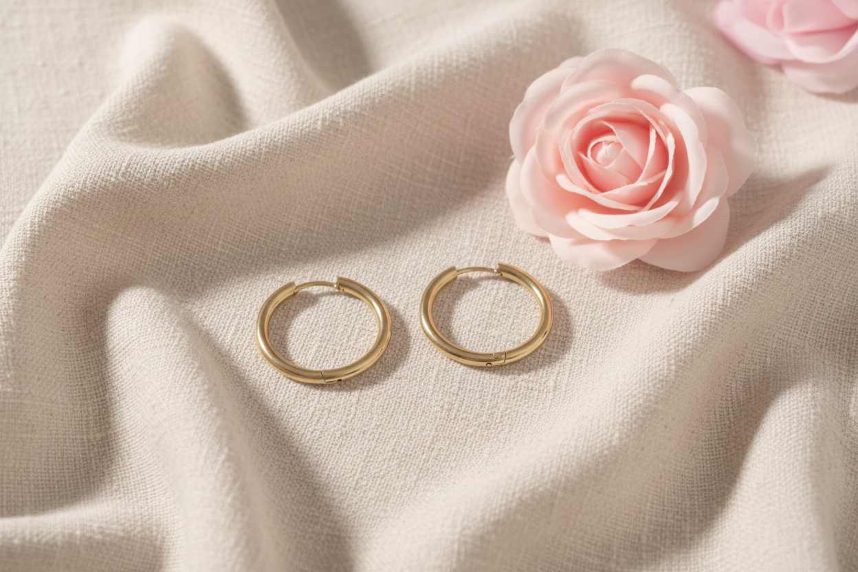Boucles d'Oreilles Anneaux Dorés Personnalisables 25mm - Rêve de Rose