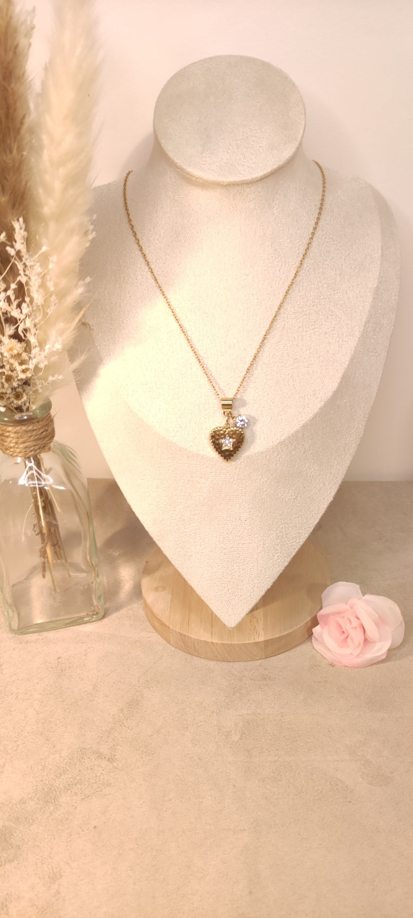 Collier Minimaliste Doré avec Charm Coeur et Etoile Scintillante - Rêve de Rose