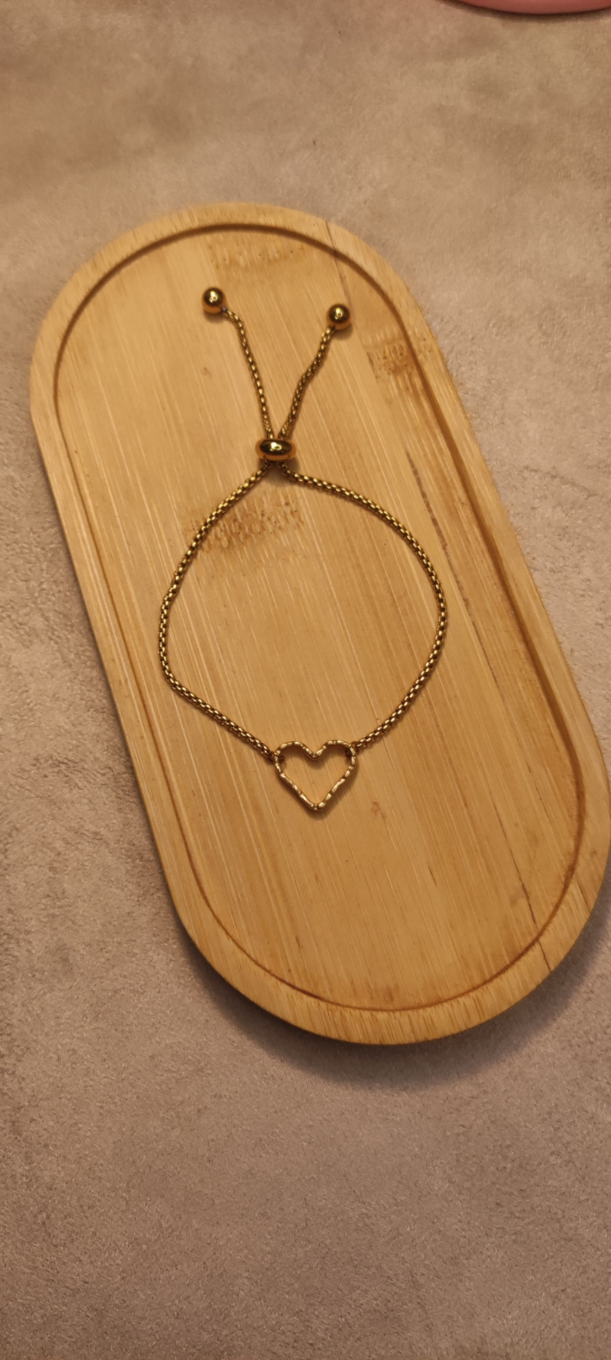 Bracelet Réglable Acier Inoxydable Doré Cœur Martelé