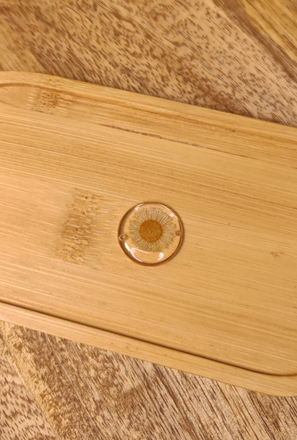 Charm Connecteur Rond en Résine avec Fleur séchée - Rêve de Rose