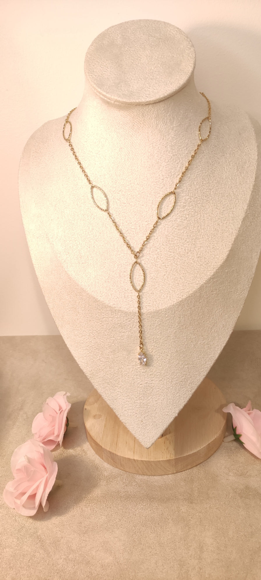 Collier Cravate Doré Charm Larme Strass - Acier Inoxydable