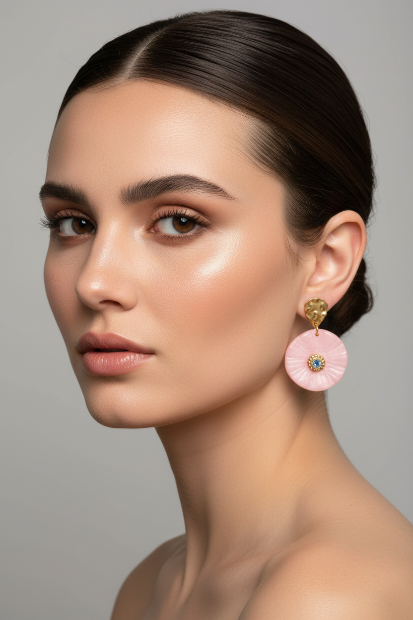 Boucles d'Oreilles Dorées Fleur Rose Strass - Rêve de Rose