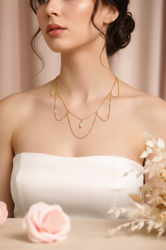 Collier Chaîne Doré Pierre Scintillante