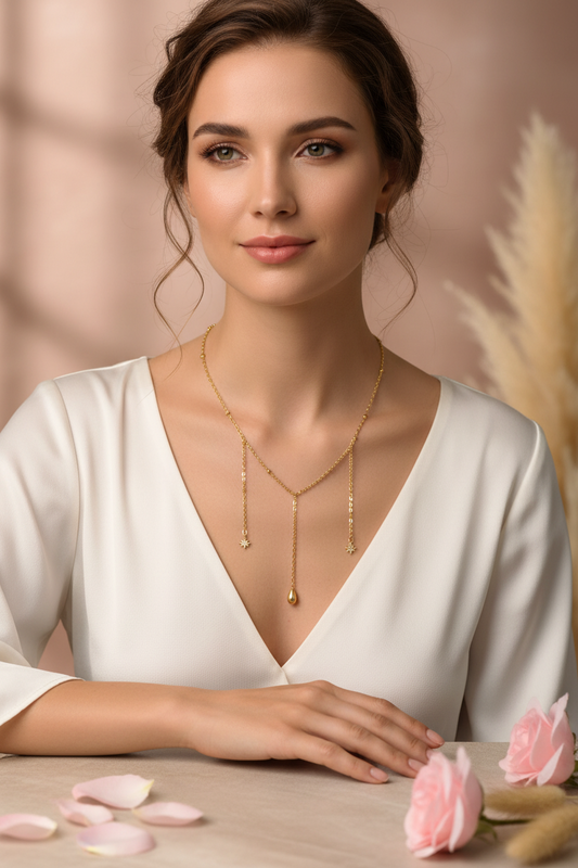 Collier Chaînettes Pendantes avec Charms en Acier Inoxydable