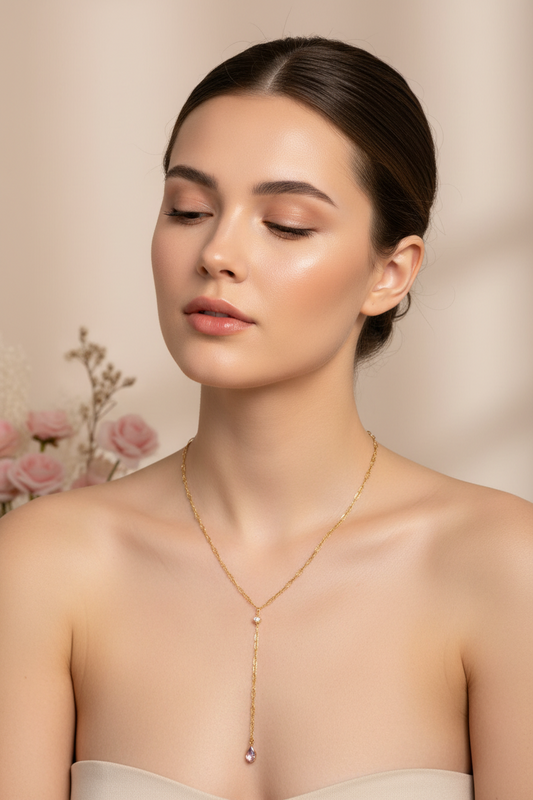 Collier Y Acier Inoxydable Pierres Délicates Scintillantes