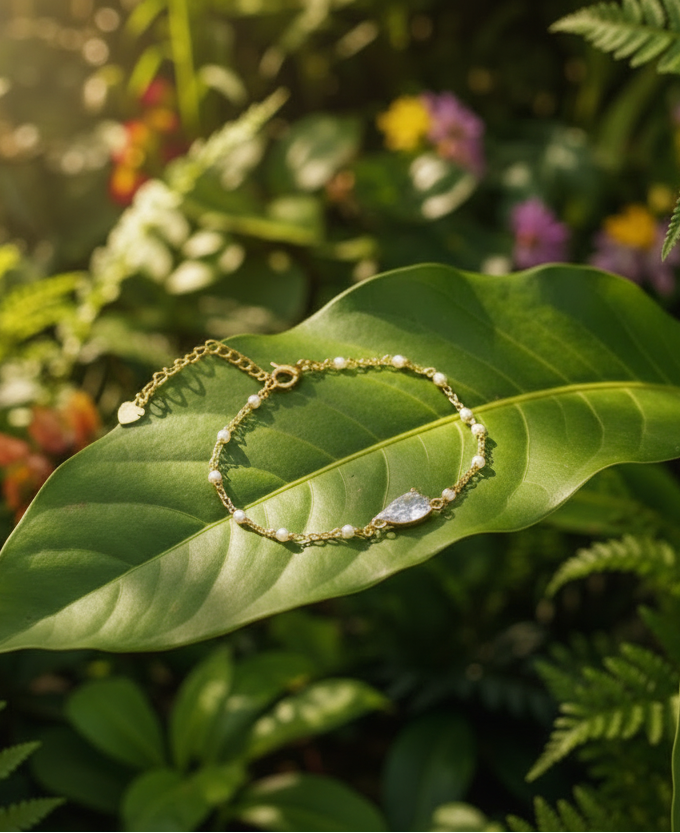 Bracelet Opaline – Acier Inoxydable Doré – Fait Main – Pièce Unique | Rêve de Rose