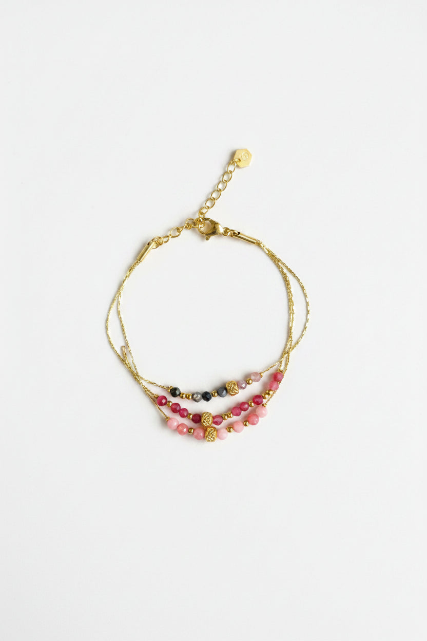 Bracelet Fara – Tourmaline Rose & Rhodochrosite – Acier Inoxydable