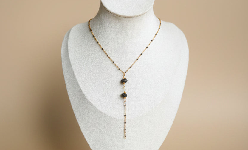 Collier Y Céleste – Acier Inoxydable Doré & 2 Pierres Naturelles | Rêve de Rose