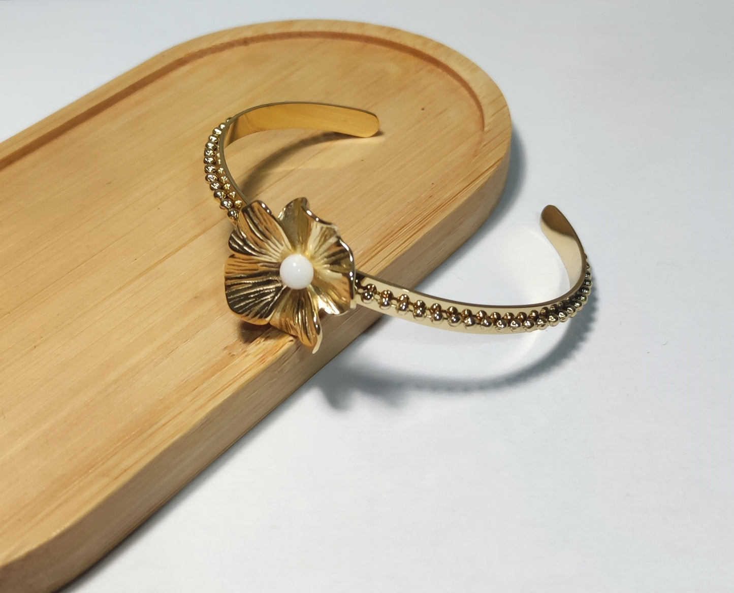 Jonc Doré Fleur et Perle Raffinée - Rêve de Rose