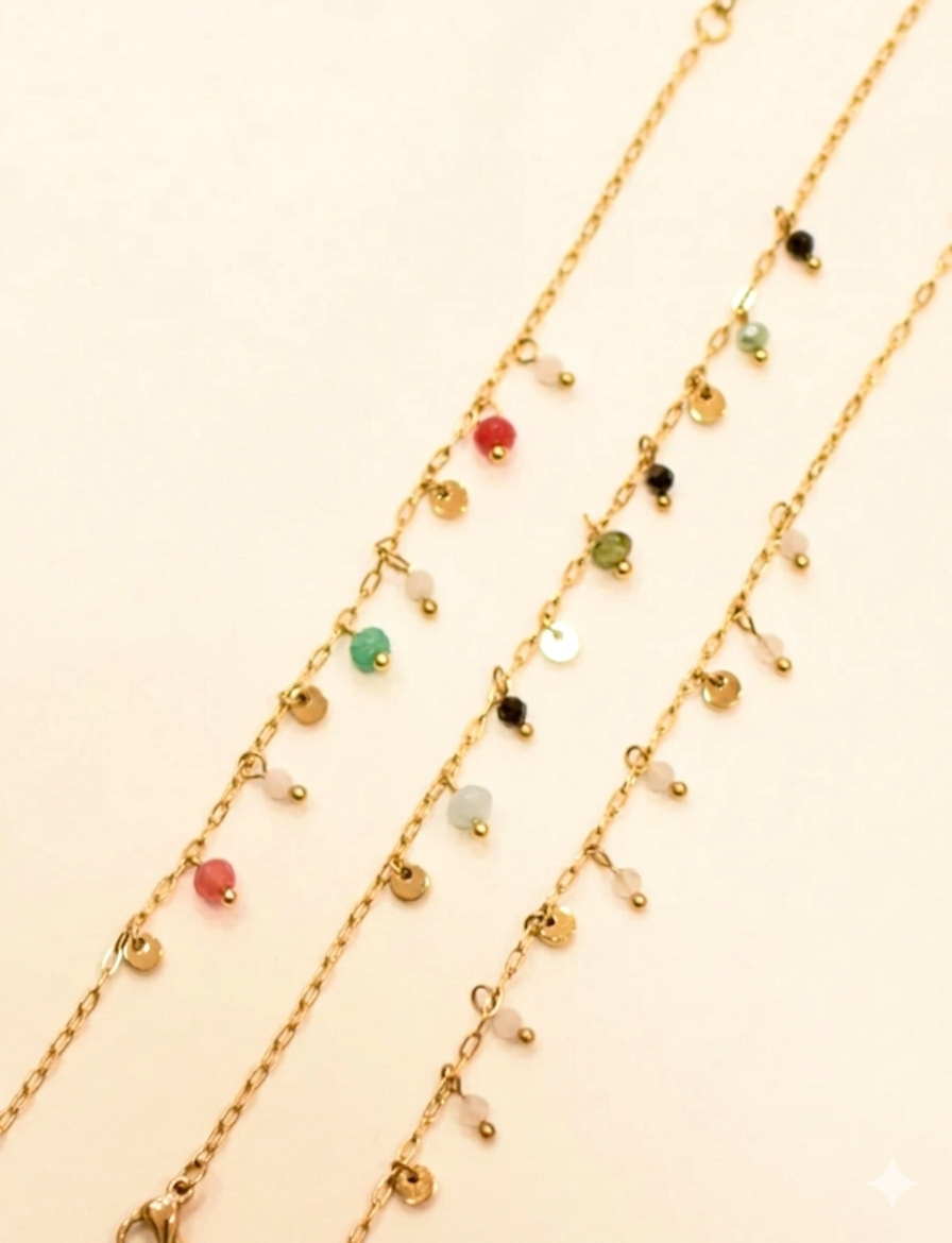 Bracelet Téa - Breloques Pierres Naturelles – Acier Inoxydable Réglable