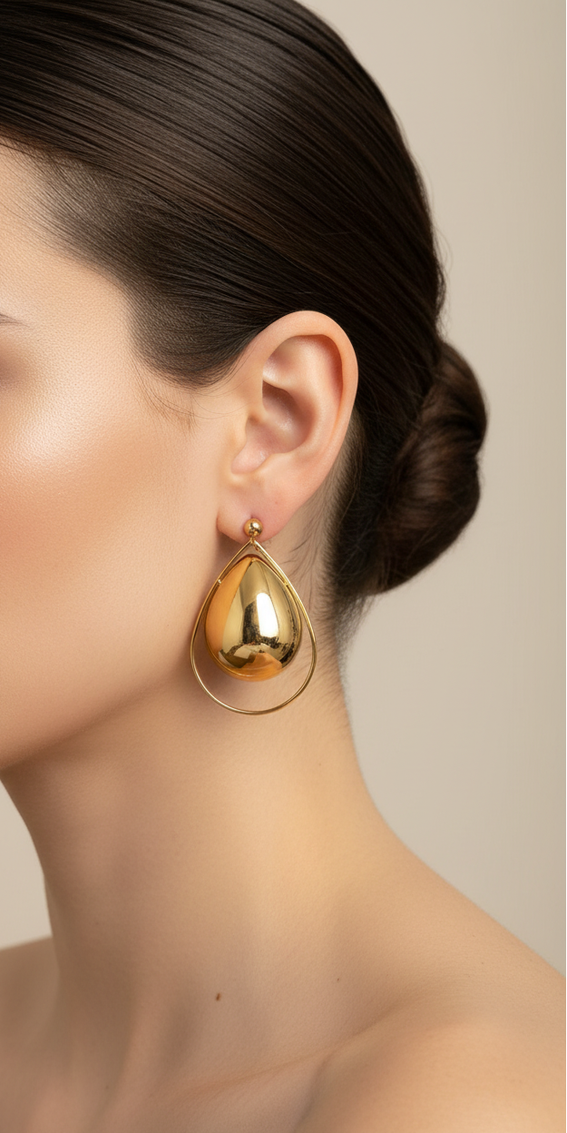 Boucles d'Oreilles Dorées Grosses Gouttes Cerclées - Rêve de Rose