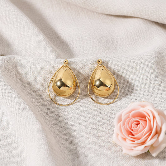 Boucles d'Oreilles Dorées Grosses Gouttes Cerclées - Rêve de Rose