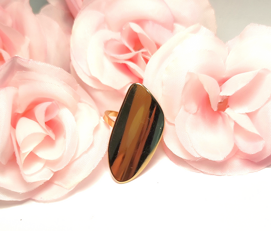 Bague Ajustable Dorée Ovale Allongée Asymétrique - Rêve de Rose