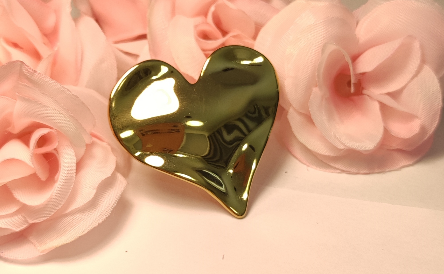 Bague Ajustable Large Cœur Acier Inoxydable Doré Argenté - Rêve de Rose