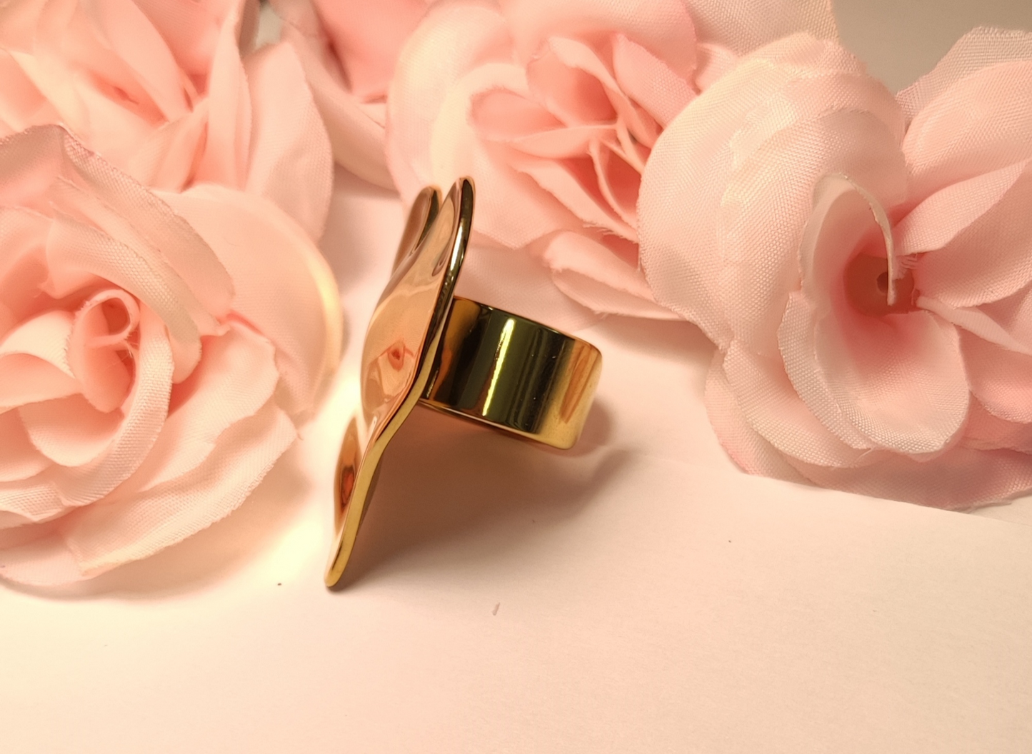 Bague Ajustable Large Cœur Acier Inoxydable Doré Argenté - Rêve de Rose