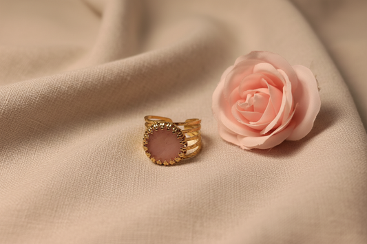 Bague Dorée Pierre Naturelle Bleue Rose Acier Inoxydable - Rêve de Rose