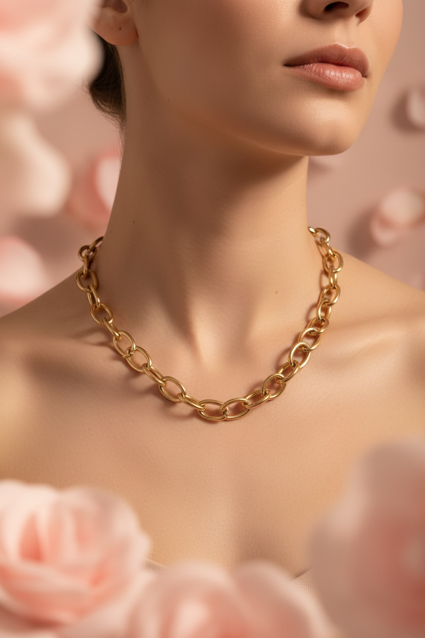 Collier Chaîne Gros Maillons Personnalisable - Rêve de Rose