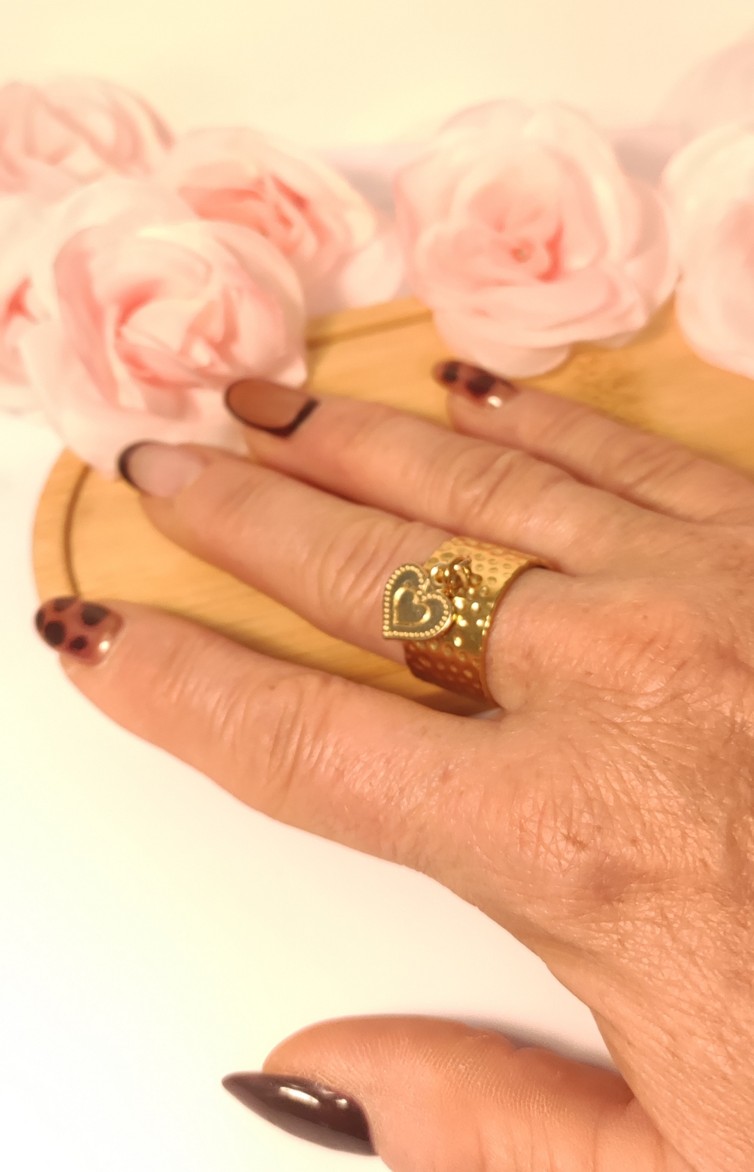 Bague Cœur Acier Inoxydable Doré Ajustable - Rêve de Rose