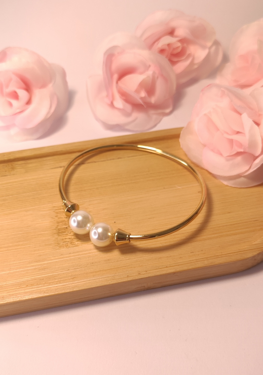 Jonc Doré Deux Perles Délicates - Rêve de Rose