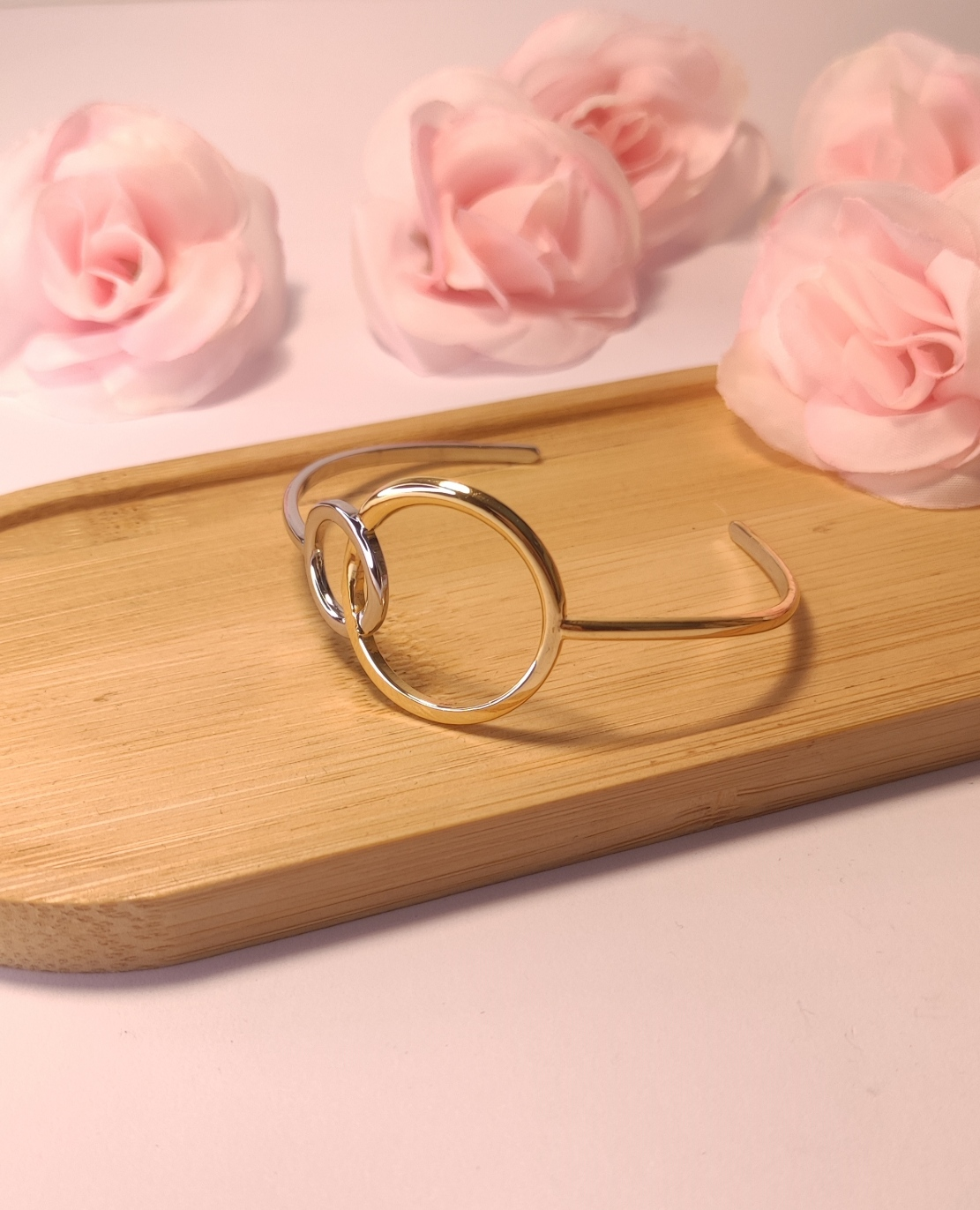 Jonc Bicolore Argent et Or Motif Entrelacé - Rêve de Rose