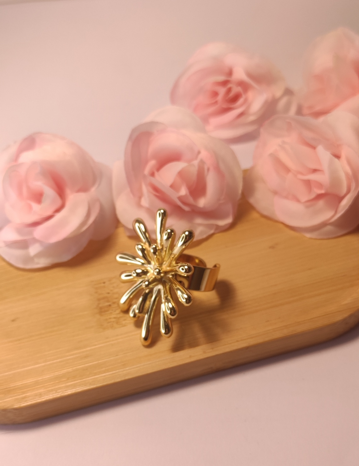 Bague Ajustable Dorée Cœur de Fleur Acier Inoxydable - Rêve de Rose