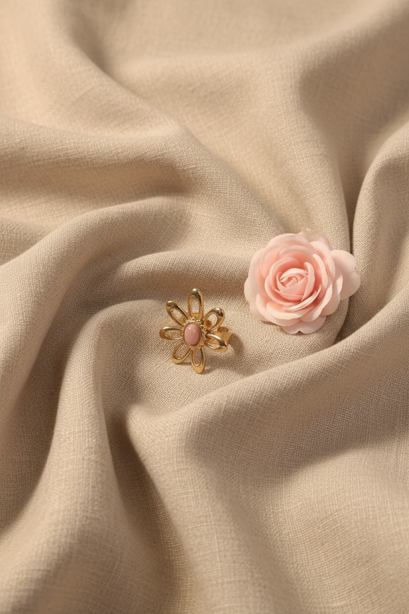 Bague Ajustable Fleur Pierre Rose Acier Inoxydable - Rêve de Rose
