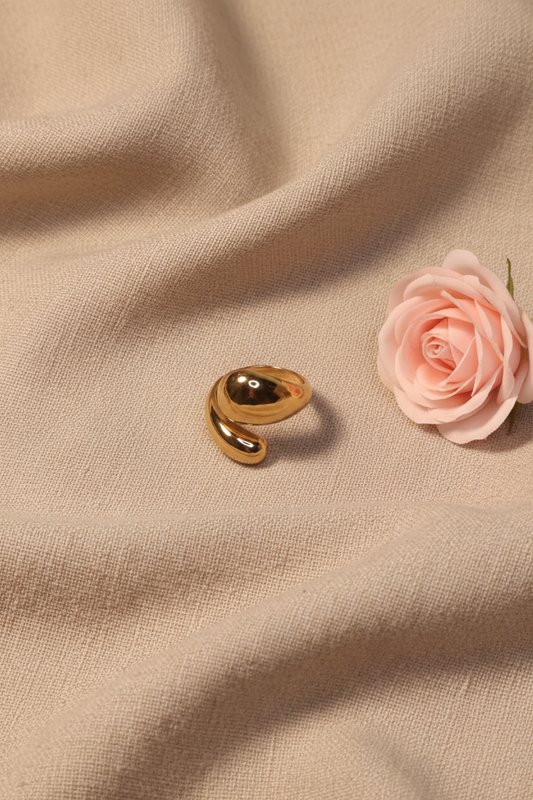 Bague Ajustable Dorée Asymétrique Épaisse Acier Inoxydable - Rêve de Rose