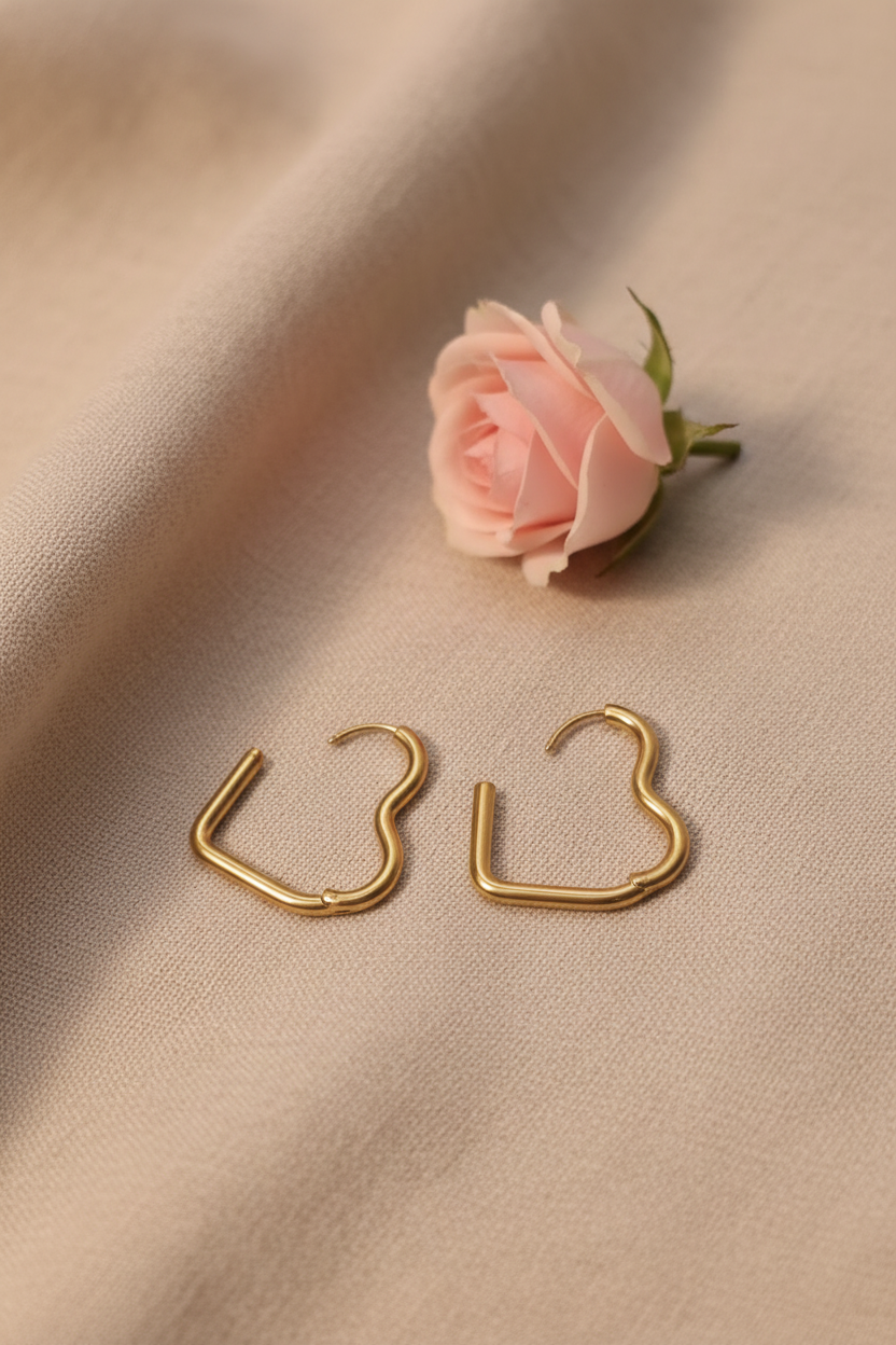 Boucles d'Oreille Cœur en Acier Inoxydable Doré Personnalisables - Rêve de Rose