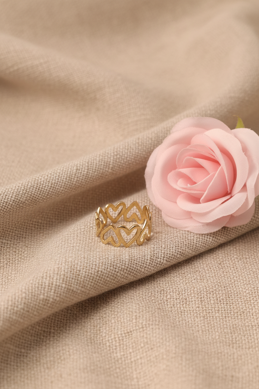 Bague Anneau Cœur Dorée en Acier Inoxydable - Rêve de Rose