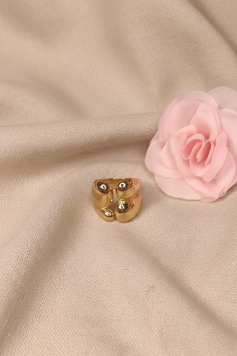 Bague Large Asymétrique Dorée Travaillée - Rêve de Rose