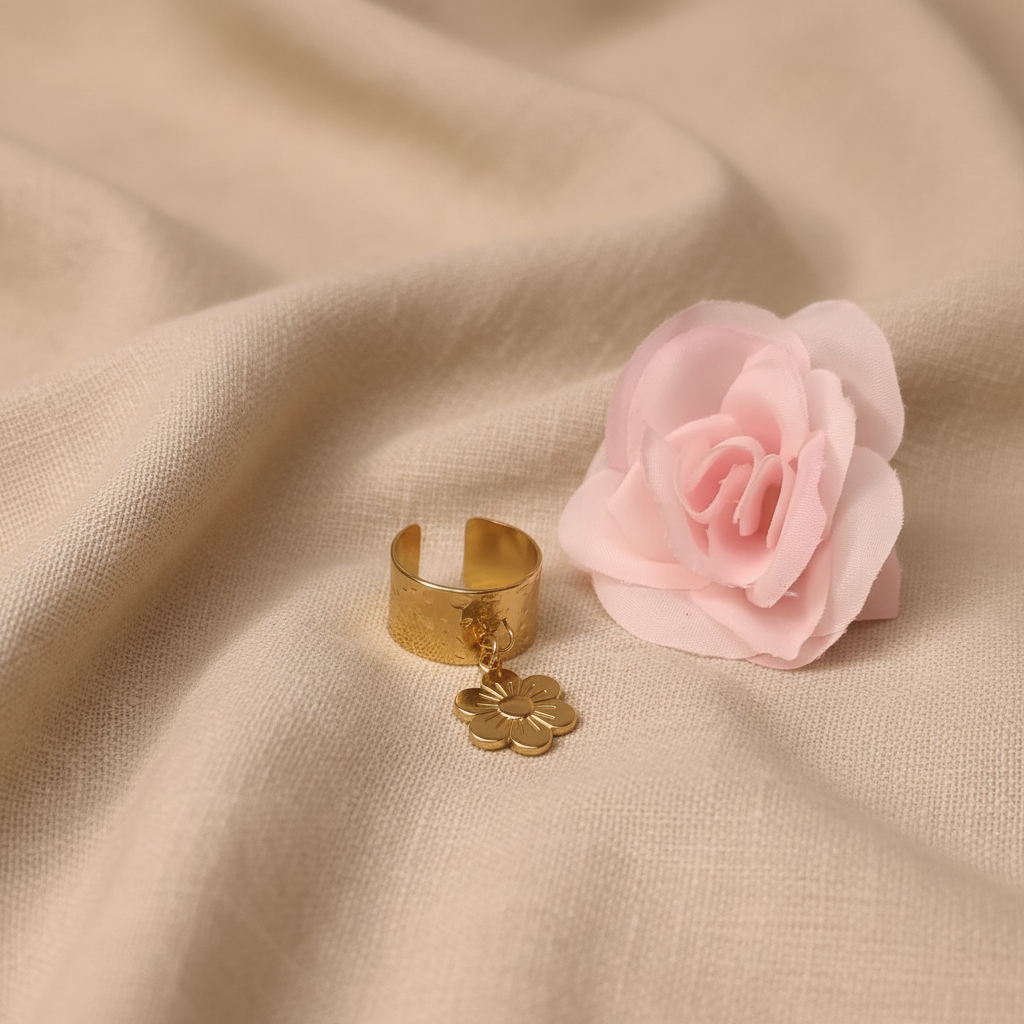 Bague Large Charm Fleur Ajustement - Rêve de Rose