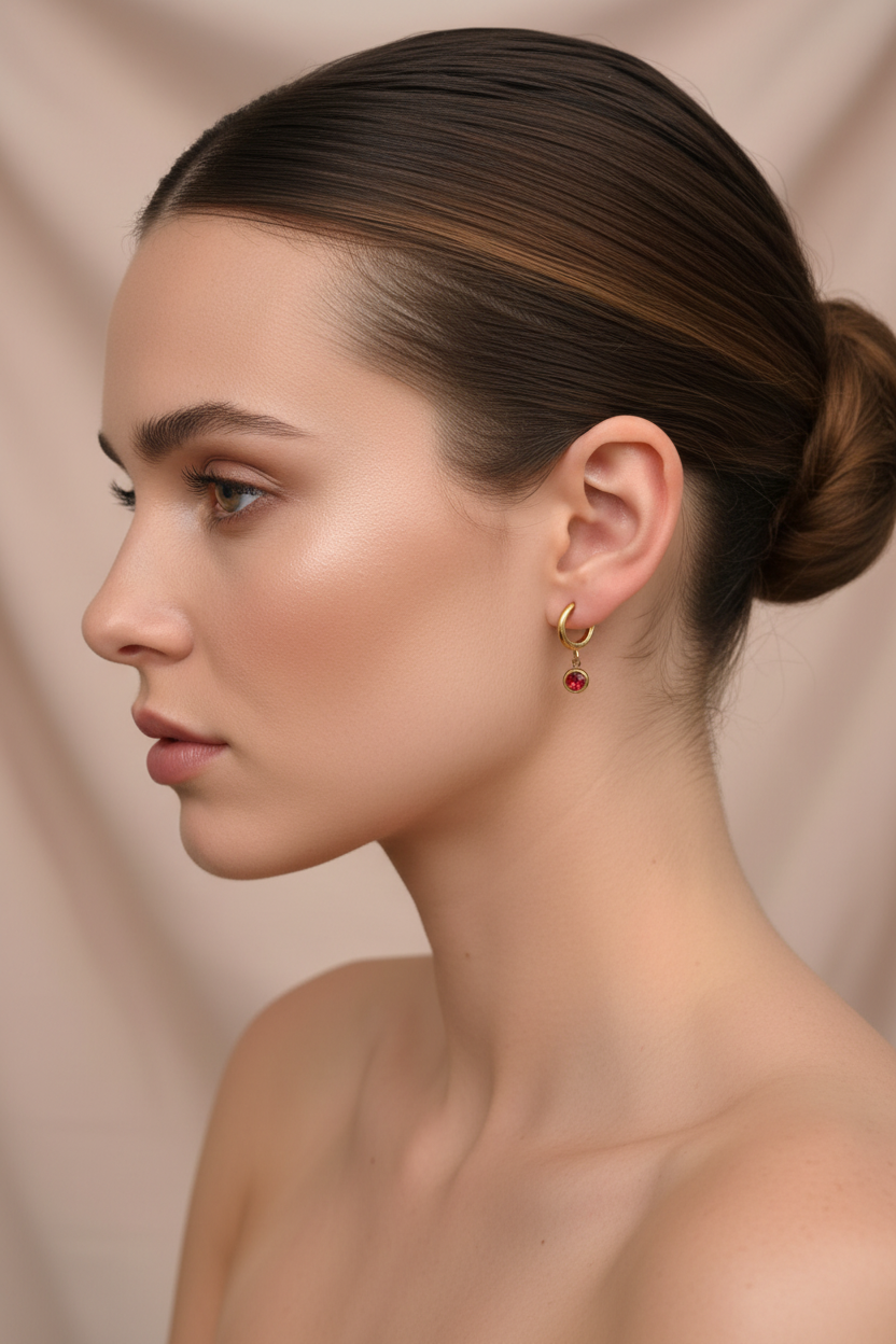 Boucles d'Oreilles Anneaux Dorés Strass Rouge - Rêve de Rose