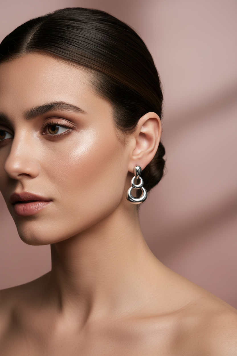 Boucles d'Oreilles Clou Acier Inoxydable Argenté - Rêve de Rose