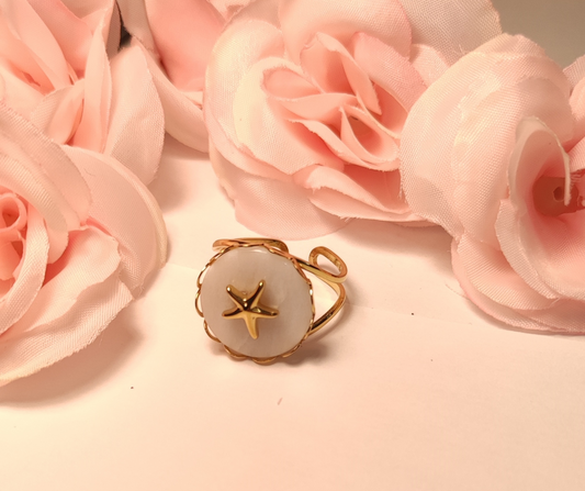 Bague Ajustable Dorée Pierre Naturelle Étoile Acier Inoxydable - Rêve de Rose