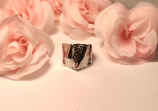 Bague Large Ajustable Argentée Plissée Acier Inoxydable - Rêve de Rose