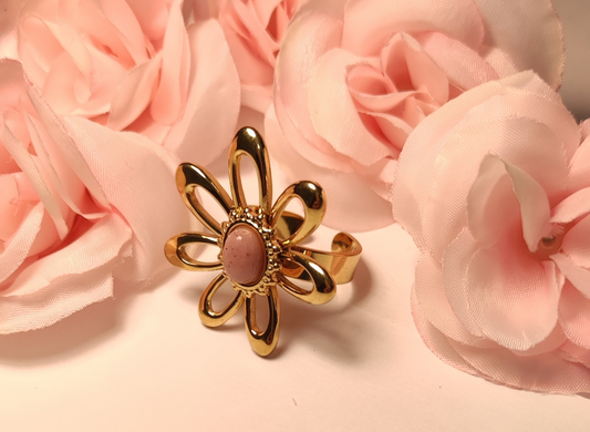 Bague Ajustable Fleur Pierre Rose Acier Inoxydable - Rêve de Rose