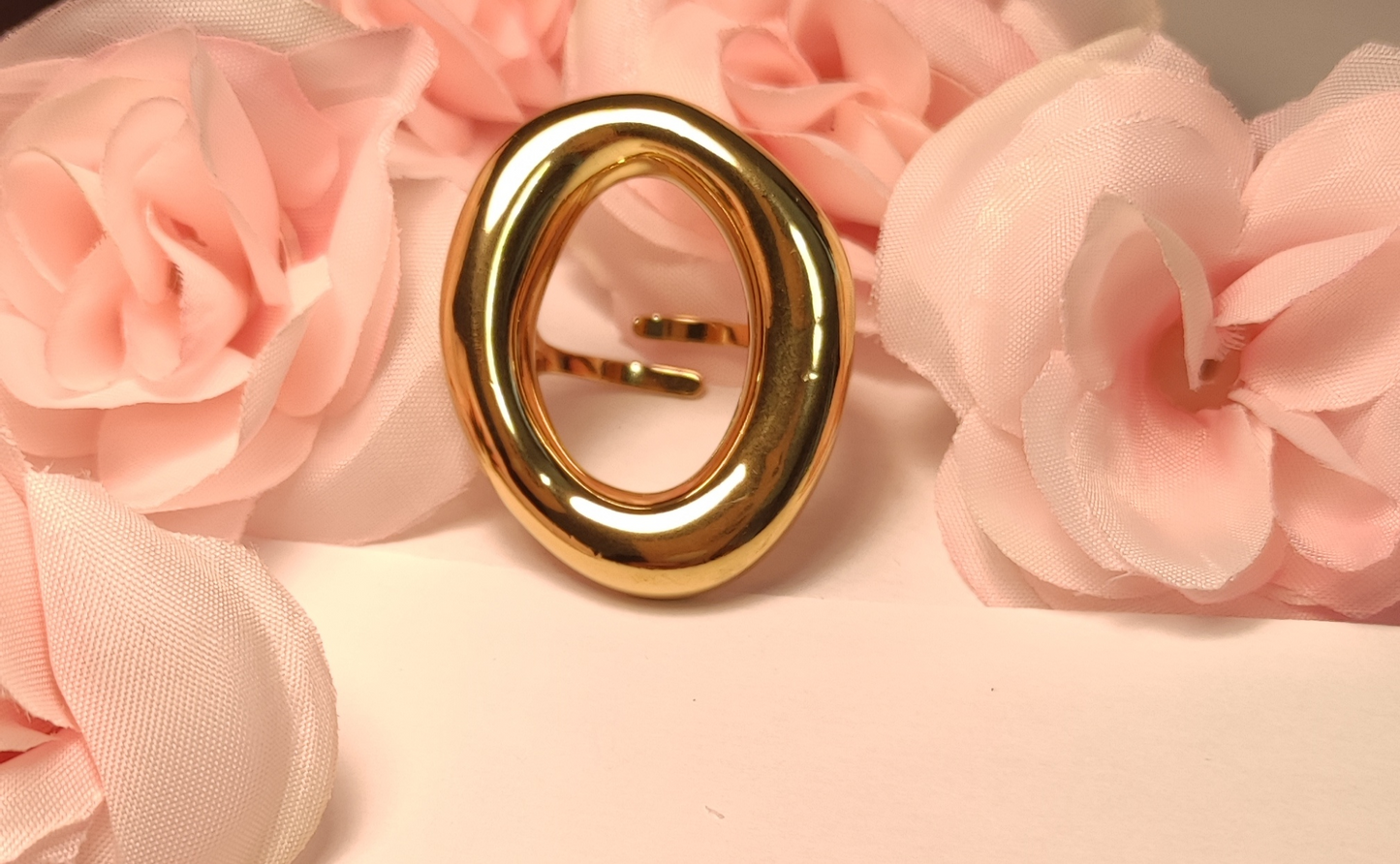 Bague Ajustable Dorée Forme O Acier Inoxydable - Rêve de Rose