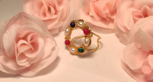Bague Ajustable Dorée Perles Naturelles Colorées - Rêve de Rose