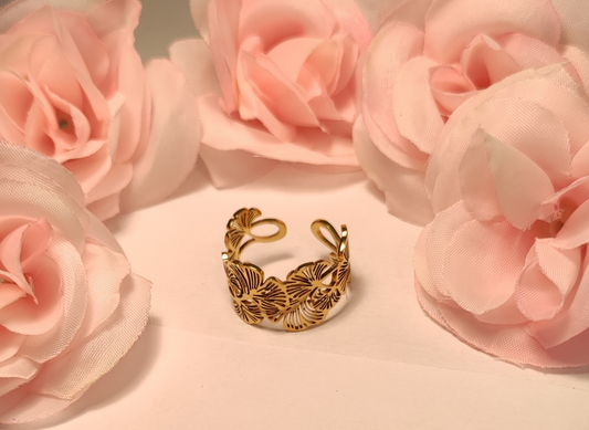 Bague Gingko Acier Inoxydable Doré Ajustable - Rêve de Rose