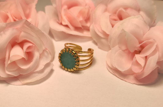 Bague Dorée Pierre Naturelle Bleue Rose Acier Inoxydable - Rêve de Rose