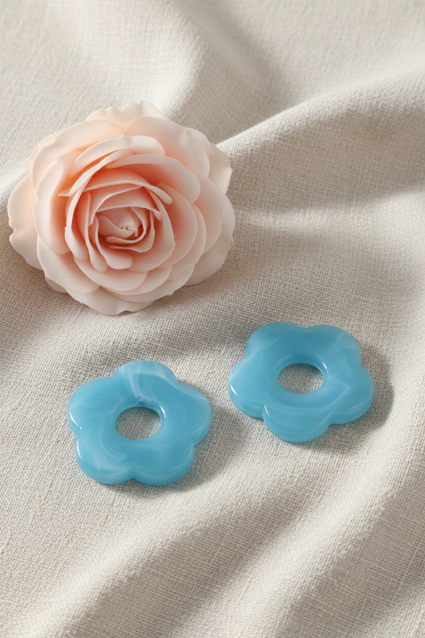 Lot de 2 Perles de fleurs bleu