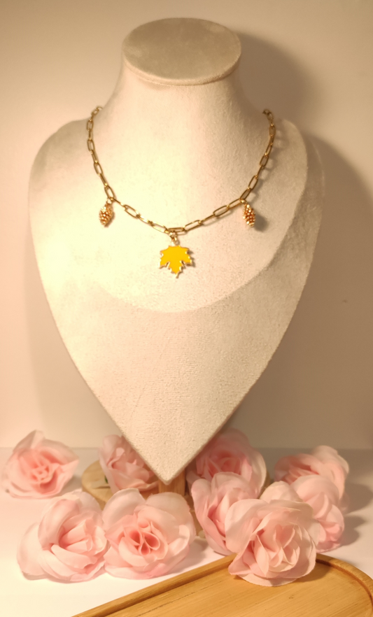 Collier Doré Charms Pommes de Pin et Feuille - Rêve de Rose