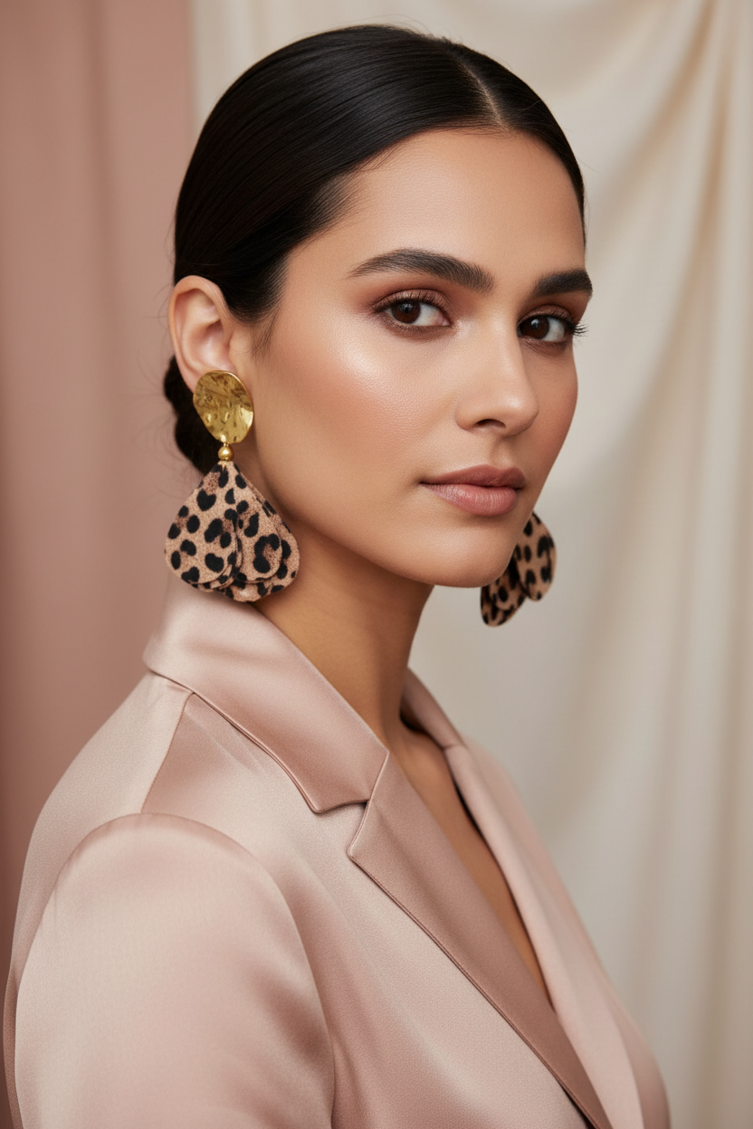 Boucles d'Oreilles Tissu Léopard Acier Inoxydable - Rêve de Rose
