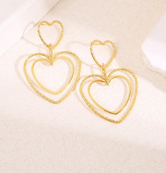 Boucles d'Oreilles Dorées Double Cœur Entrelacé - Rêve de Rose
